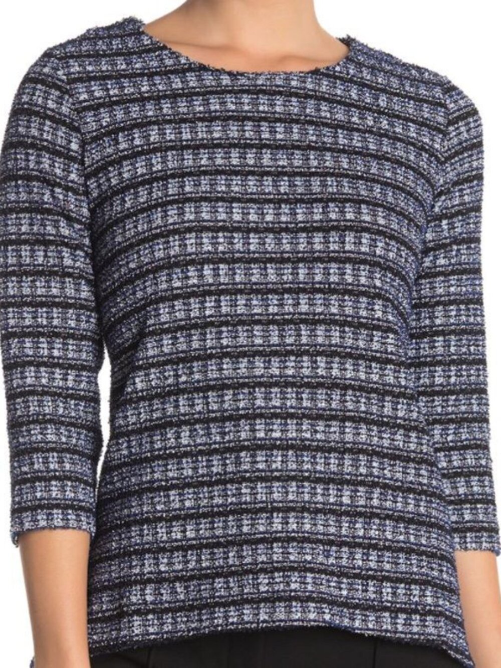NWT Melloday PETITE Structured Tweed Top - Navy Blue | FREE SHIPPING